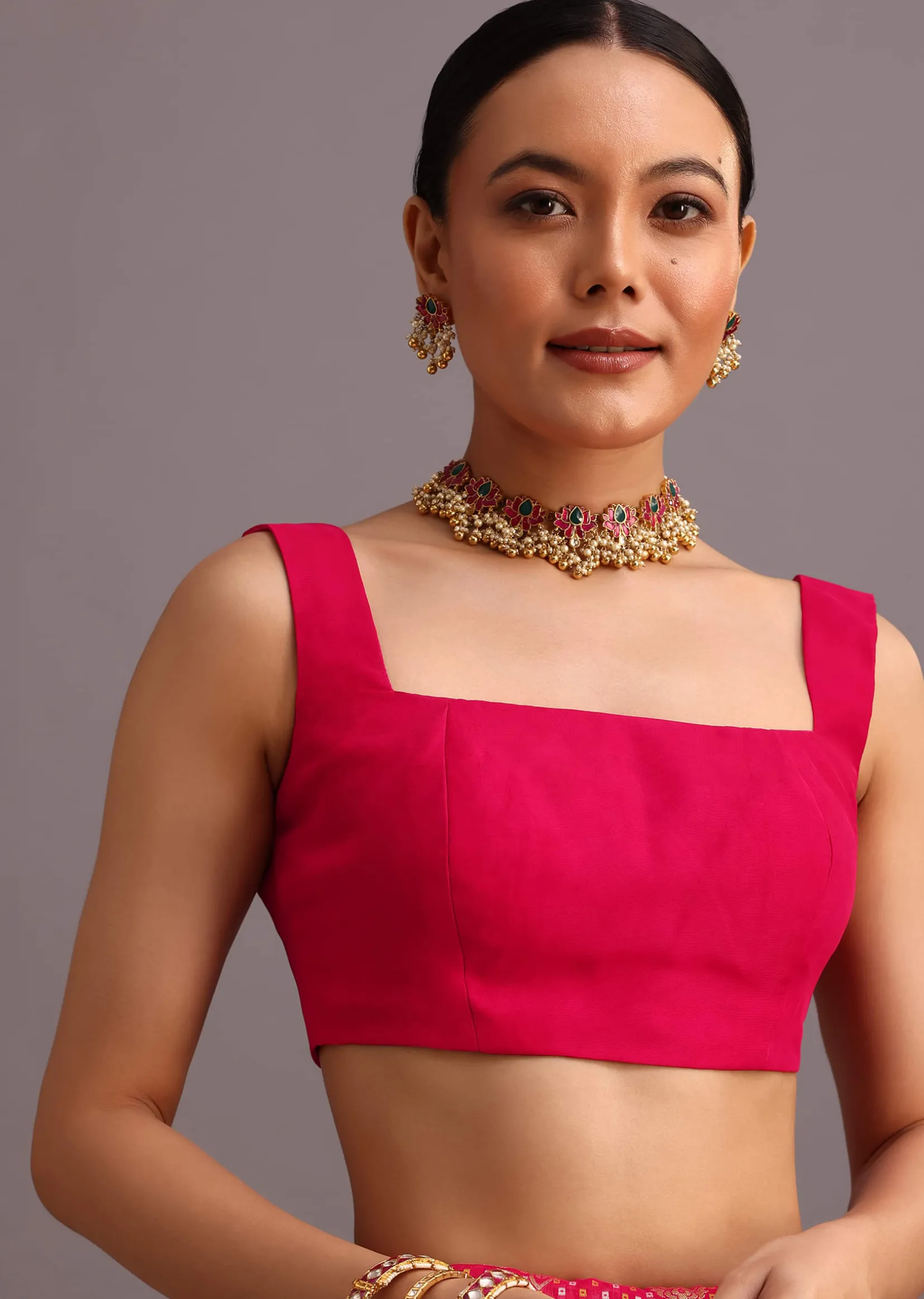 Pink Khaddi Georgette Woven Saree With Gotta Patti Border