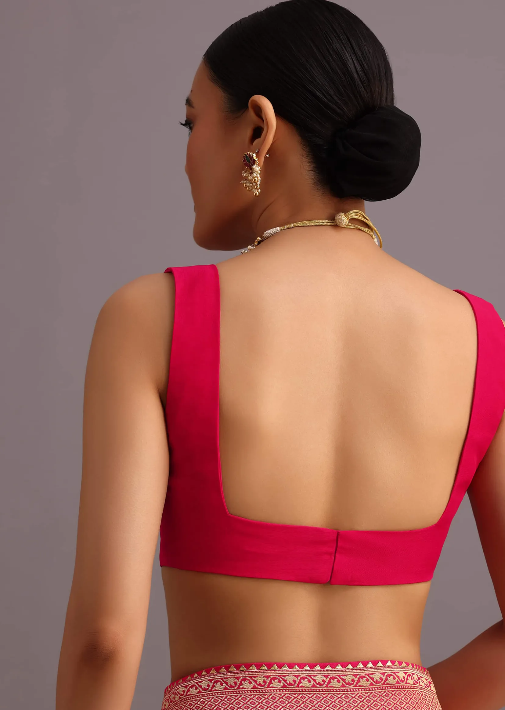 Pink Khaddi Georgette Woven Saree With Gotta Patti Border