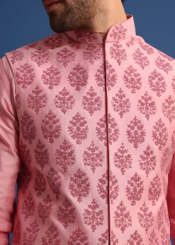 Pink Kurta Jacket Set With Dori Work And Stone Embroidery