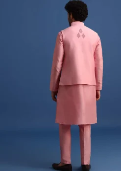 Pink Kurta Jacket Set With Dori Work And Stone Embroidery