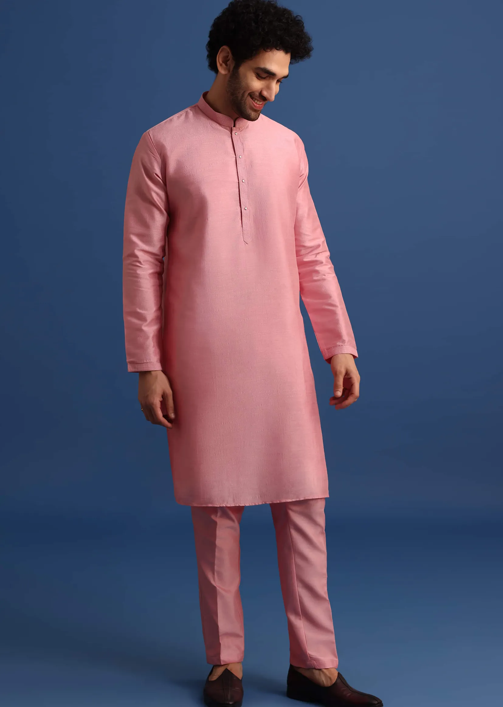 Pink Kurta Jacket Set With Dori Work And Stone Embroidery