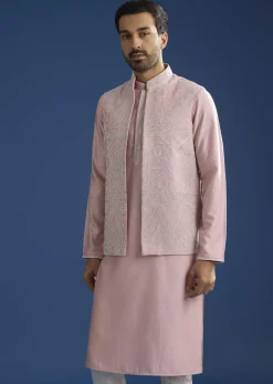 Pink Kurta Jacket Set With Gota Cutwork