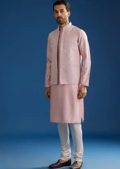 Pink Kurta Jacket Set With Gota Cutwork