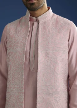 Pink Kurta Jacket Set With Gota Cutwork