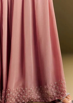 Pink Kurta Set With Embroidered Palazzo And Sequins Dupatta