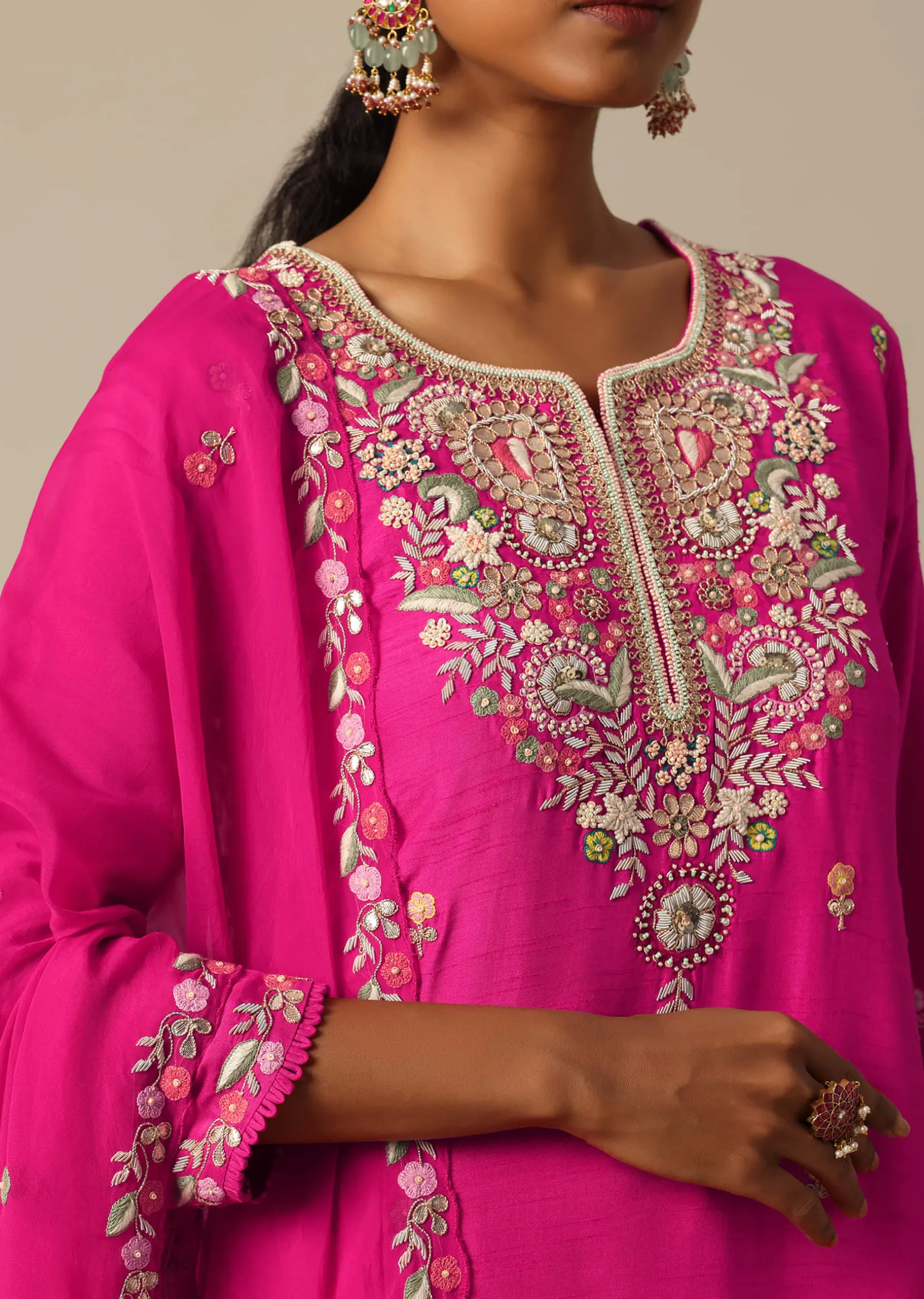 Pink Kurta Sharara Set With Resham Work