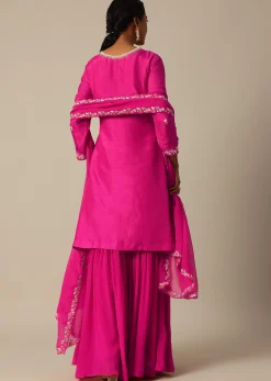 Pink Kurta Sharara Set With Resham Work