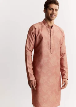 Pink Linen Floral Printed Jacket Kurta Set With Sequins