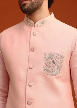 Pink Linen Zardosi Kurta Jacket Set