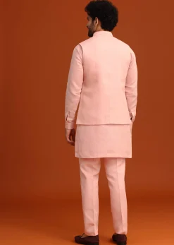 Pink Linen Zardosi Kurta Jacket Set