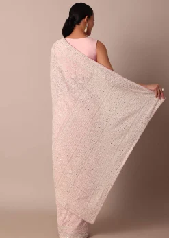 Pink Lucknowi Chikankari Saree With Sequin Embellishments