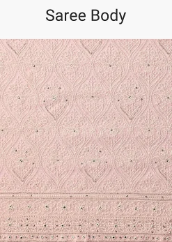 Pink Lucknowi Chikankari Saree With Sequin Embellishments