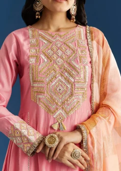 Pink Muslin Gotta Work Anarkali With Gotta Lace Pant And Dupatta