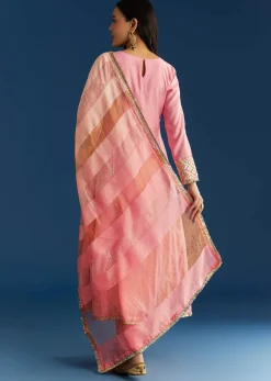 Pink Muslin Gotta Work Anarkali With Gotta Lace Pant And Dupatta