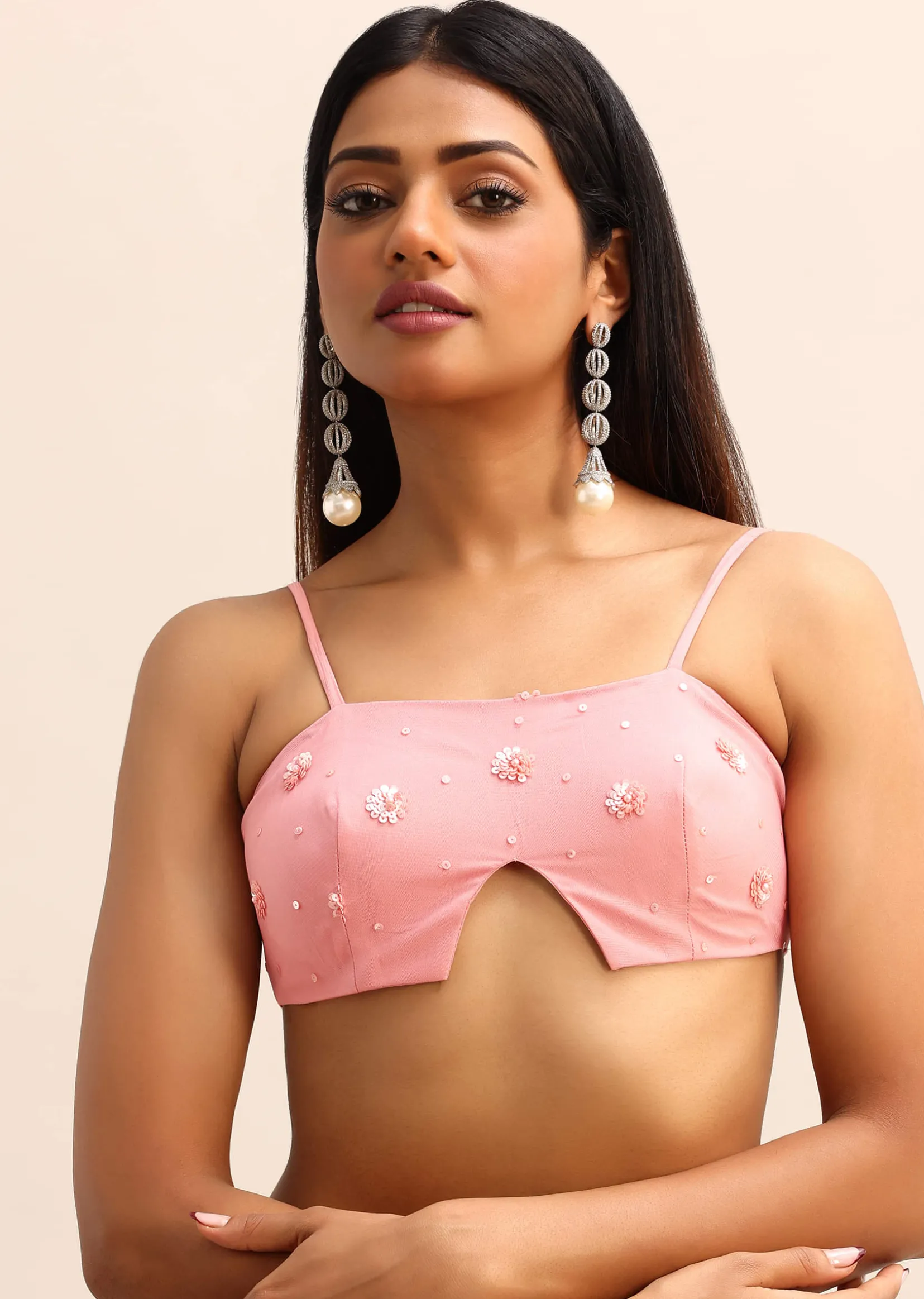 Pink Net Embroidered Saree With Unstitched Blouse