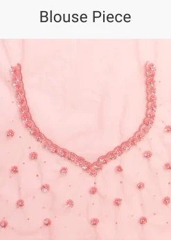 Pink Net Embroidered Saree With Unstitched Blouse