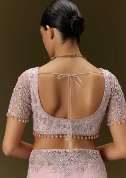Pink Net Saree With All Over Embroidery
