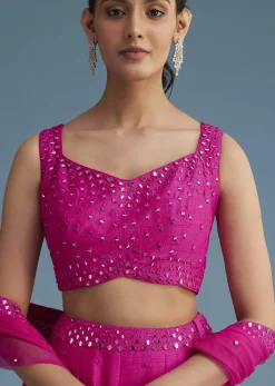 Pink Nysa Silk Lehenga Set With Mirror Work