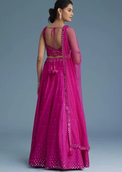 Pink Nysa Silk Lehenga Set With Mirror Work