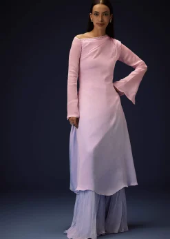 Pink Ombre A Line Kurta With Bell Bottom Pants