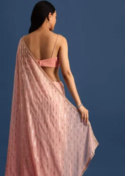 Pink Ombre Georgette Saree In Sequin With Unstitched Blouse