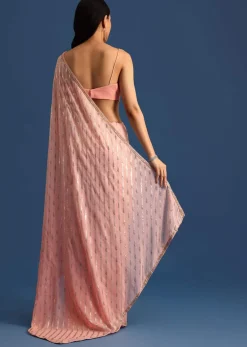 Pink Ombre Georgette Saree In Sequin With Unstitched Blouse