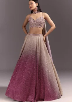 Pink Ombre Lehenga Dupatta Set With Heavily Worked Blouse