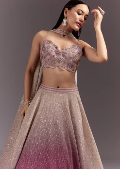 Pink Ombre Lehenga Dupatta Set With Heavily Worked Blouse