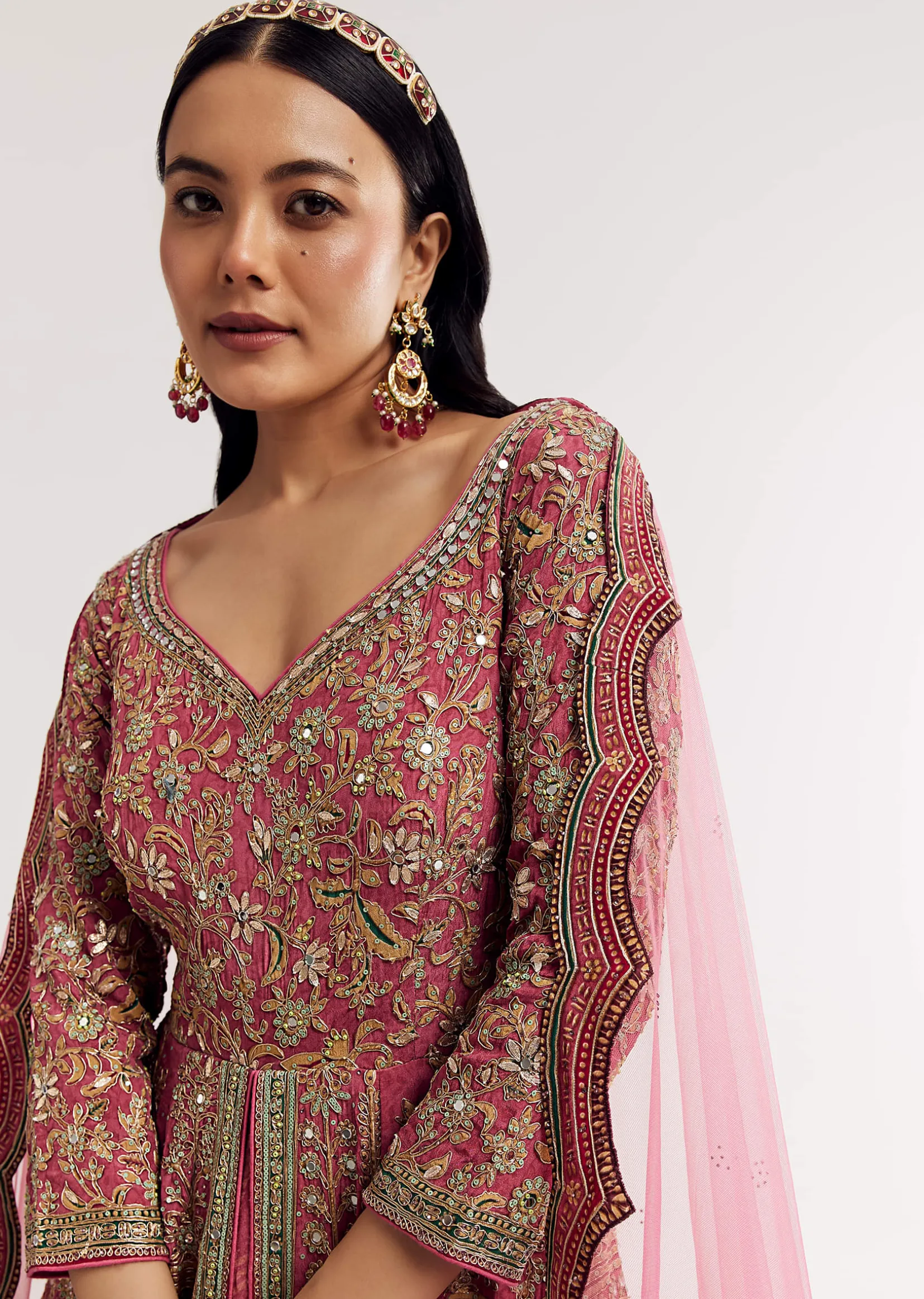 Pink Ombre Printed Anarkali Suit With Gotta And Mirror Work