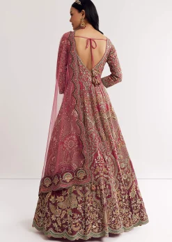 Pink Ombre Printed Anarkali Suit With Gotta And Mirror Work