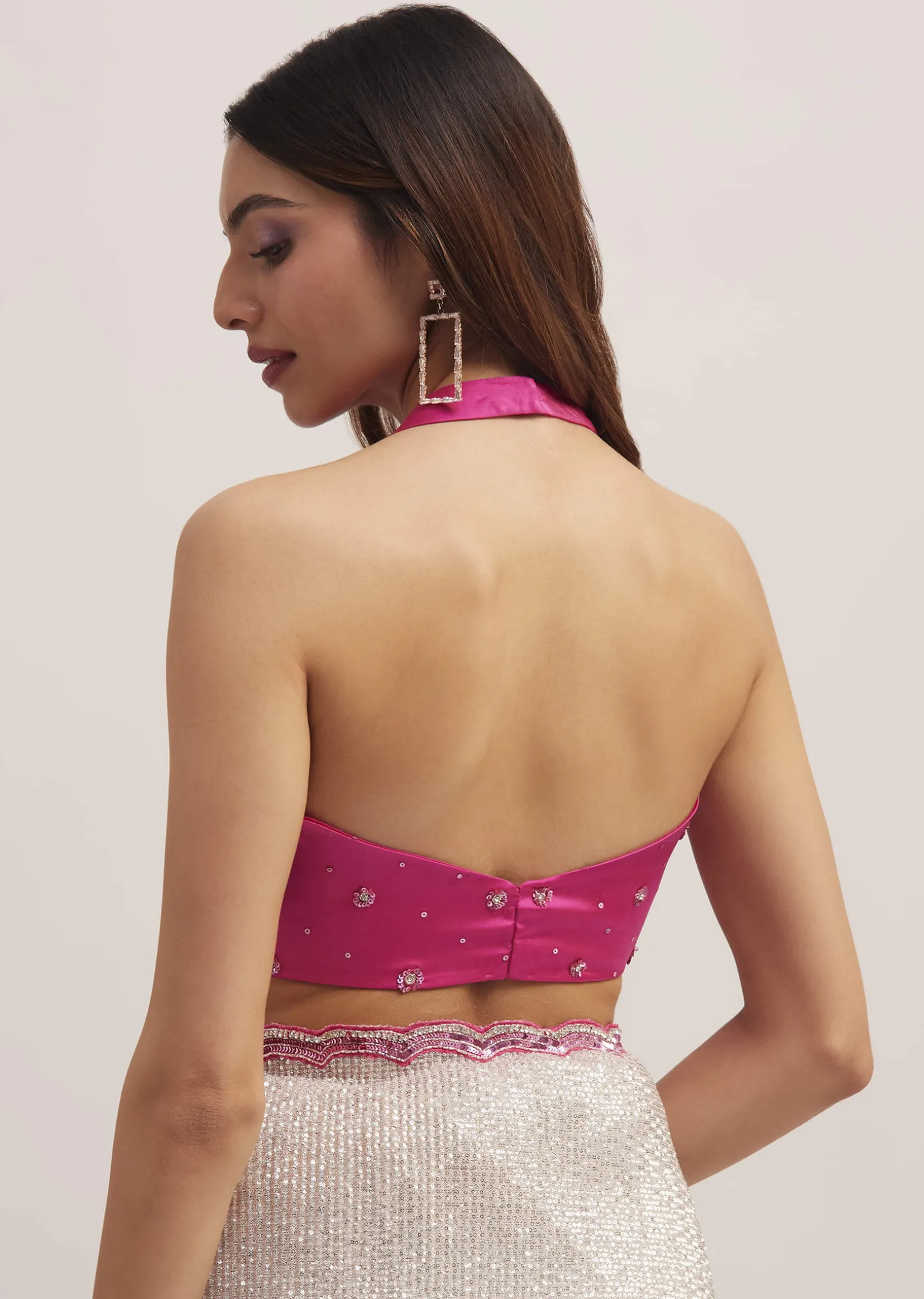 Pink Ombre Sequins Saree With Scallop Border
