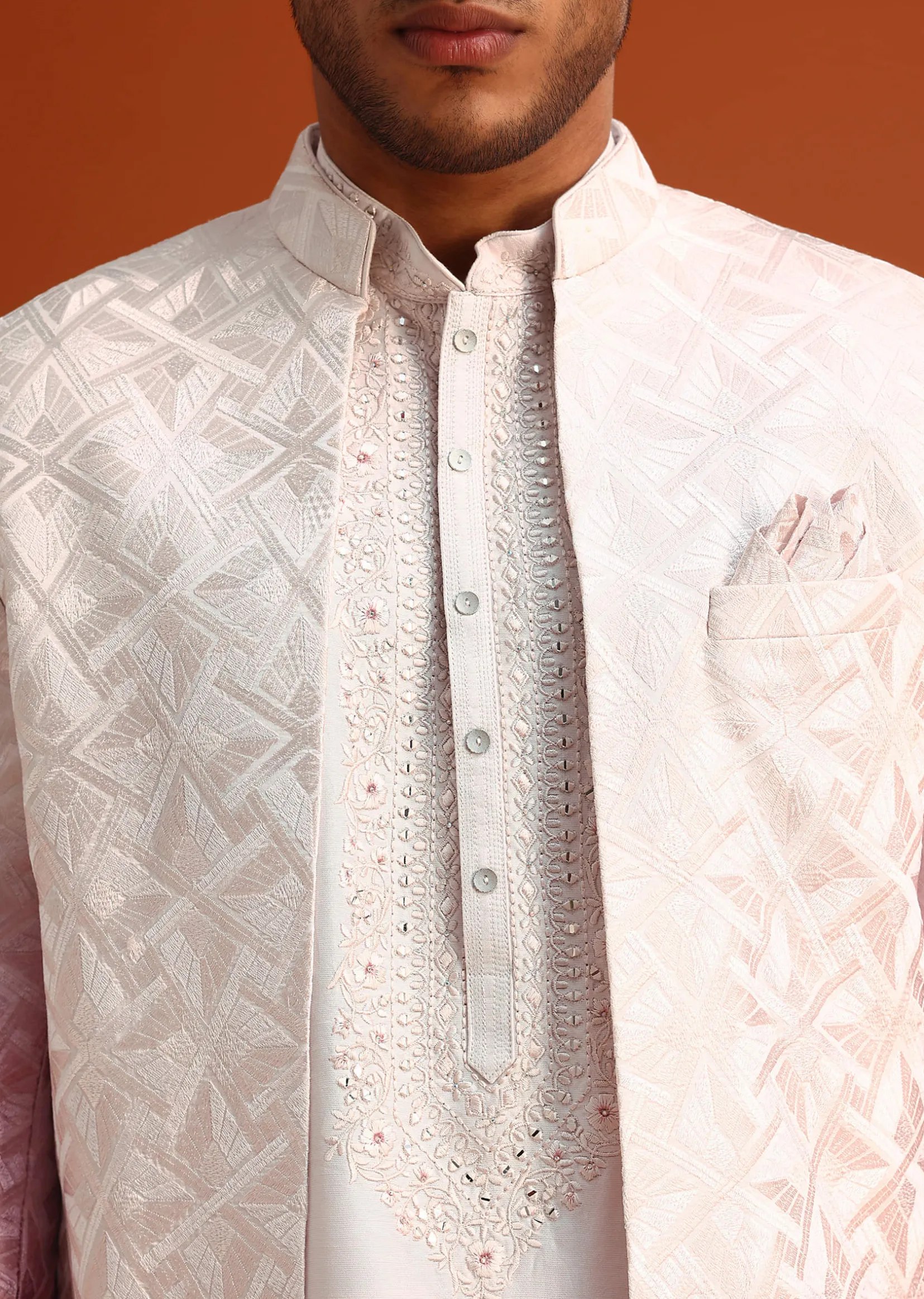 Pink Ombre Sherwani And Kurta Set With Resham Work