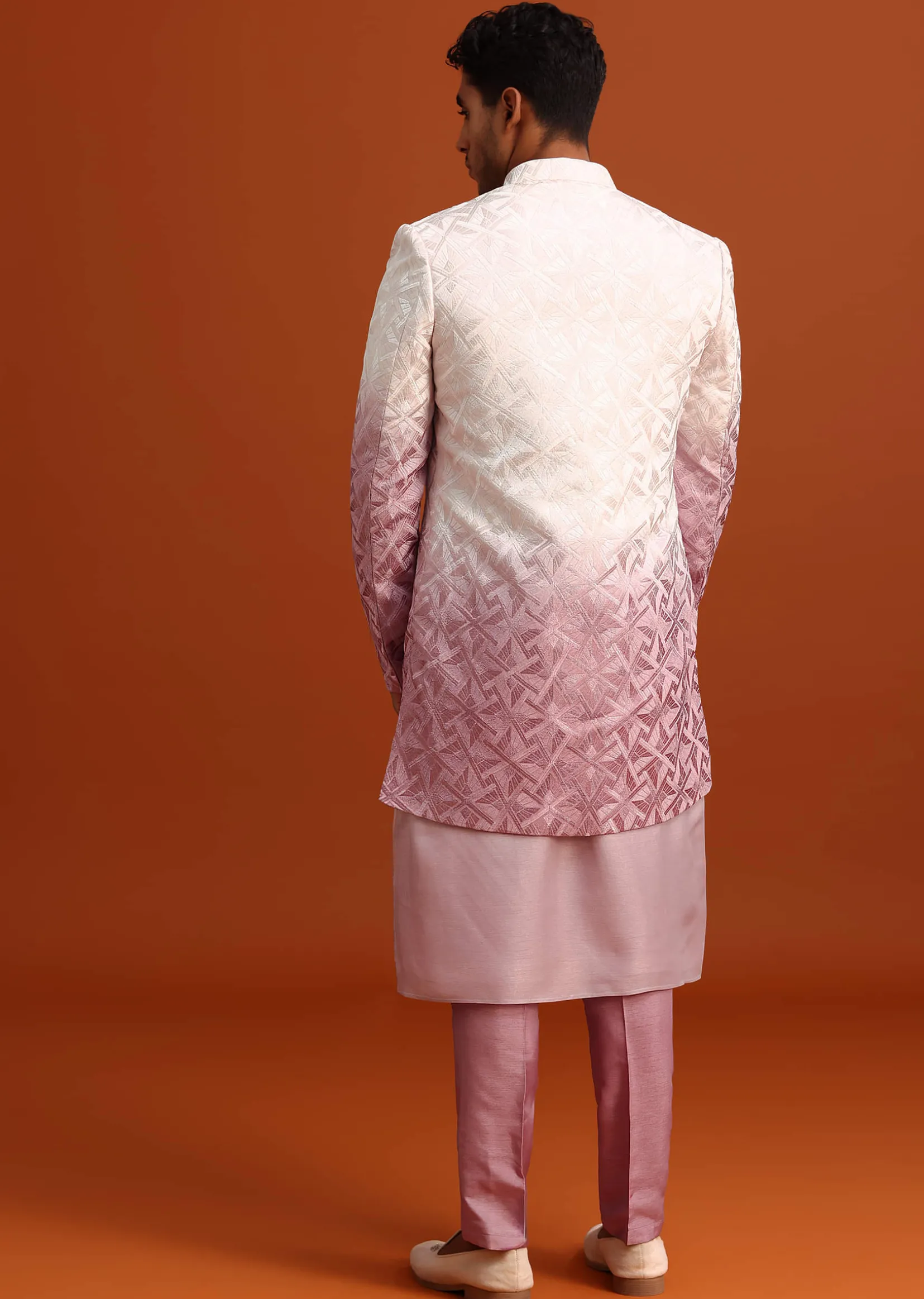Pink Ombre Sherwani And Kurta Set With Resham Work