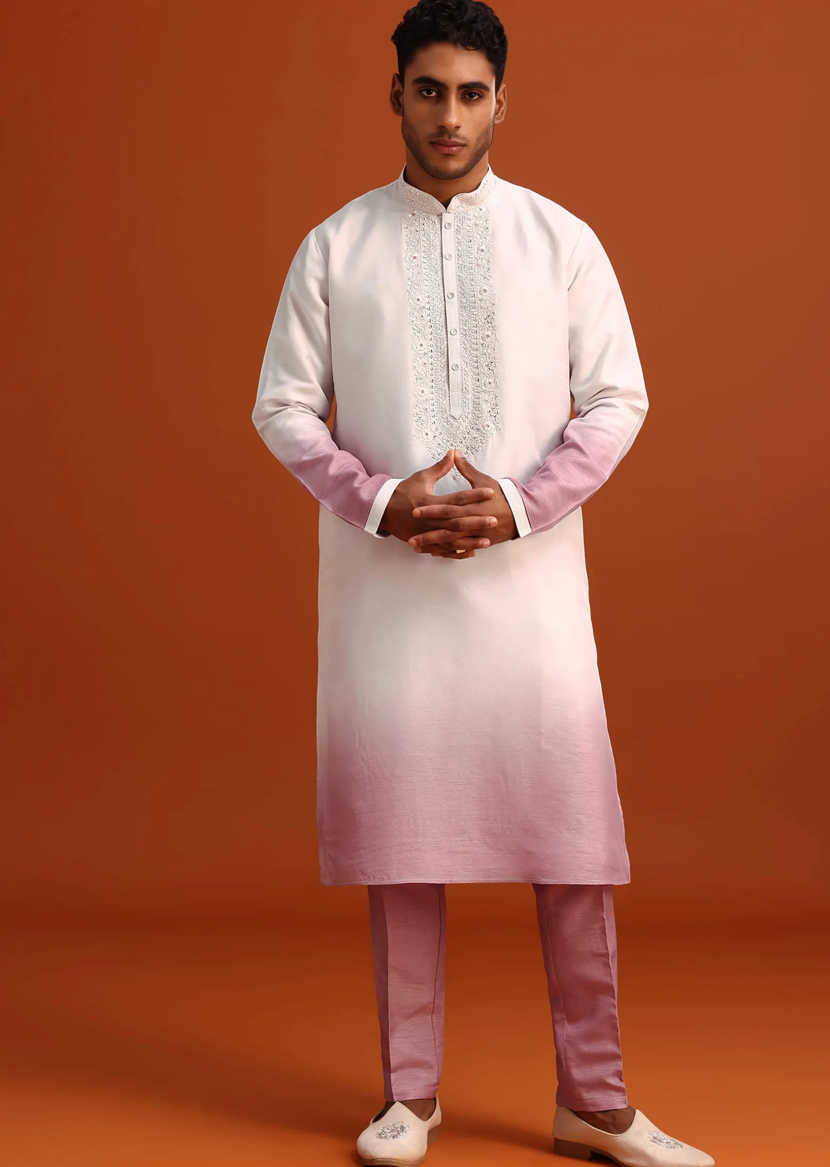 Pink Ombre Sherwani And Kurta Set With Resham Work