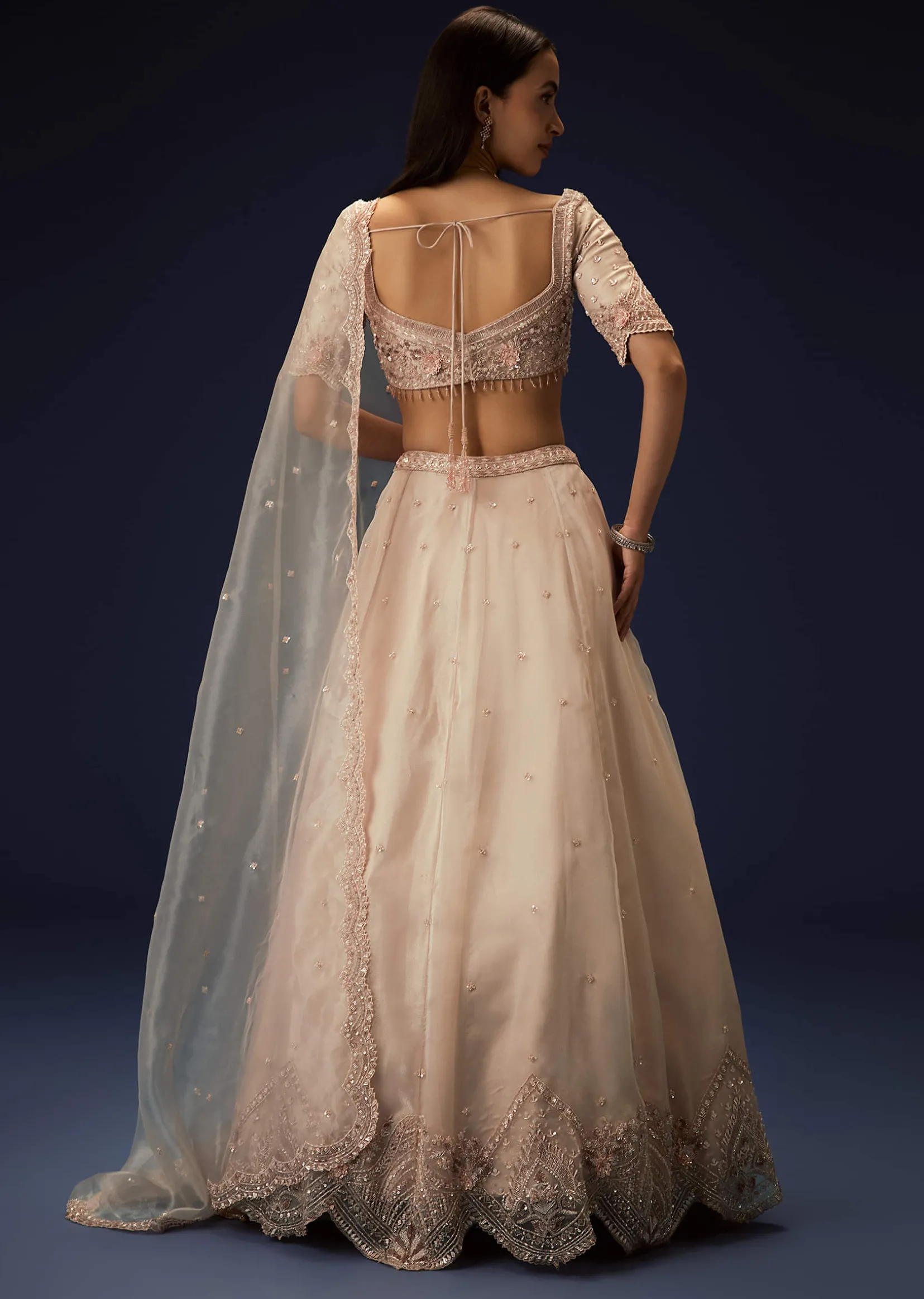 Pink Organza 8 Kali Lehenga With Embroidered Blouse and Cutwork Dupatta