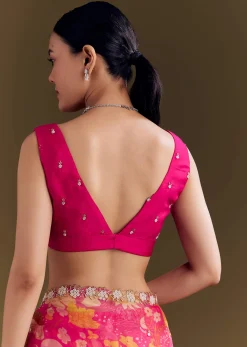 Pink Organza Floral Saree With Embellished Border