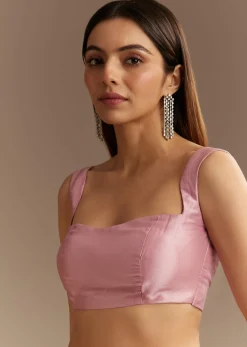 Pink Organza Sequins Saree With Scallop Border