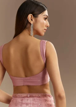 Pink Organza Sequins Saree With Scallop Border