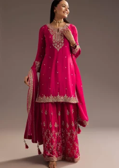 Pink Palazzo Dupatta Set With sequins Work