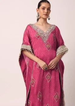 Pink Pant Set With Embroidered Kaftan Kurta
