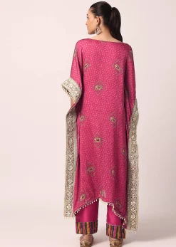 Pink Pant Set With Embroidered Kaftan Kurta