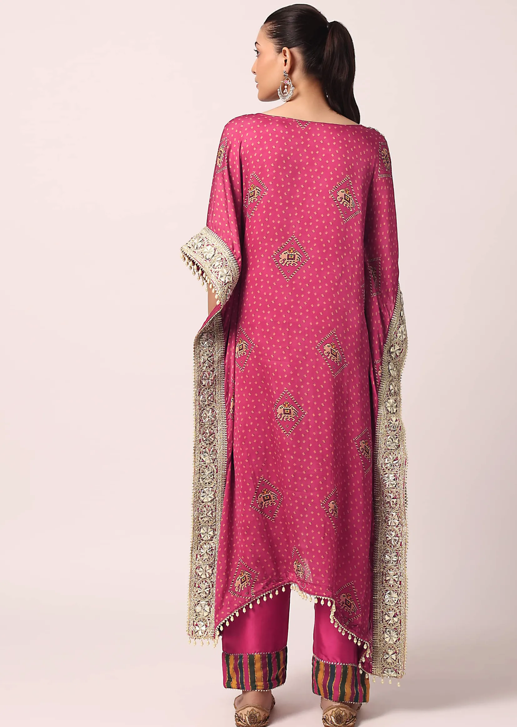 Pink Pant Set With Embroidered Kaftan Kurta