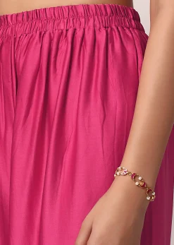 Pink Pant Set With Embroidered Kaftan Kurta