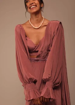 Pink Pre Stitched Saree With Lantern Sleeved Blouse And Hand Worked Belt