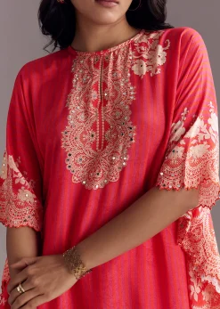Pink Printed Co-ord Set With Mirror Work
