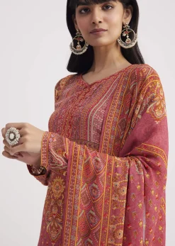 Pink Printed Crepe Palazzo Suit With Georgette Dupatta