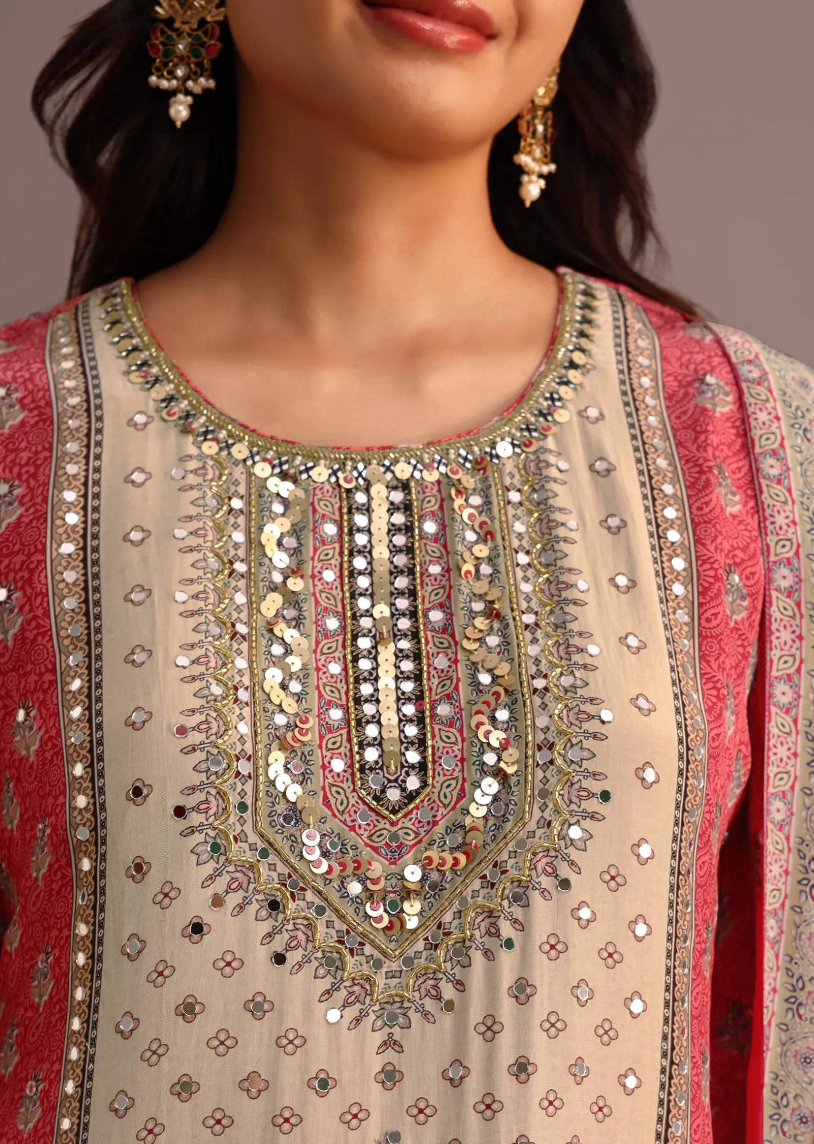 Pink Printed Kurti Sharara Suit With Chiffon Dupatta