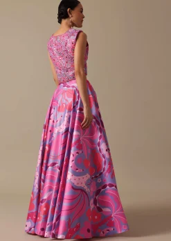 Pink Printed Lehenga Set With Mirror Work Jacket