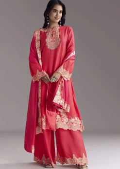 Pink Printed Palazzo Set With Mirror Work