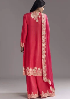 Pink Printed Palazzo Set With Mirror Work